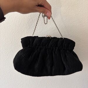 Vintage Black Ruched Evening Clutch with Chain Handle